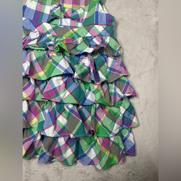 Ralph Lauren Girls Cotton Plaid Ruffle Sleeveless Purple Green Pink Dress 4T - Picture 12 of 14